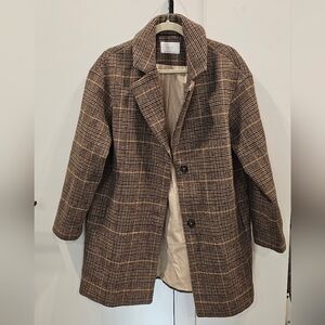 OAK + FORT Brown Plaid Coat